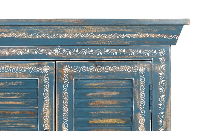 GINER Y COLOMER Buffet artisanal 6 portes bleu en bois de manguier GINER Y COLOMER Buffet artisanal 6 portes bleu en bois de manguier