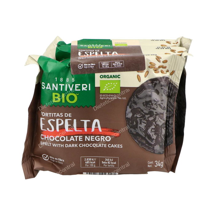 Santiveri Tortitas à l'Épeautre avec Chocolat Noir Bio - 3 Paquets de 34g - Chocolat Noir 61% - Produit Écologique Santiveri Tortitas à l'Épeautre avec Chocolat Noir Bio - 3 Paquets de 34g - Chocolat Noir 61% - Produit Écologique