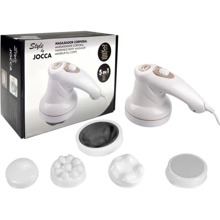 Jocca 6017 Masseur corporel multifonction - 28 W - 5 tetes de massage incluses (gommage, boules, plat, ondule, filet) - Blanc