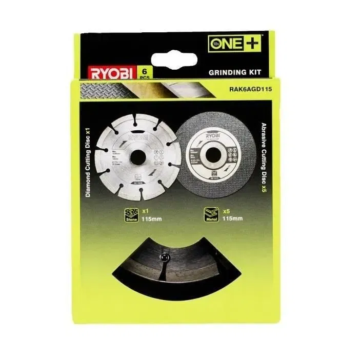 Ryobi Kit 6 disques pour meuleuse diamètre 115 mm RAK6AGD115 - 1 disque diamant et 5 disques à tronçonner - Pour bricolage et travaux professionnels Ryobi Kit 6 disques pour meuleuse diamètre 115 mm RAK6AGD115 - 1 disque diamant et 5 disques à tronçonner - Pour bricolage et travaux professionnels