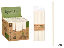 KINVARA Set de 50 pailles en papier blanc avec présentoir