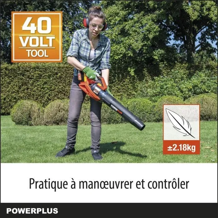 Powerplus Souffleur sur batterie 40 V, vitesse d'air 200 km/h, volume d'air 13.8 m³/min, sans batterie ni chargeur, orange/noir Powerplus Souffleur sur batterie 40 V, vitesse d'air 200 km/h, volume d'air 13.8 m³/min, sans batterie ni chargeur, orange/noir
