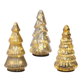 Lumineo Lot de 3 Arbres en Verre avec Micro LED, Lumière Chaude Fixe