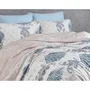 Parure de lit 100% coton renforcé, 1 housse de couette 240 x 220 cm et 2 taies d'oreiller 60 x 60 cm, bleu gris blanc, fermeture boutons et enveloppe