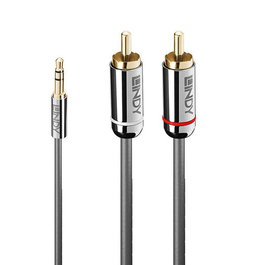Lindy Cromo Line - Câble Audio 3.5mm Jack (Mâle) vers RCA (Mâle) 3m - Haute Qualité, Connecteurs plaqués or 24 carats, Gaine TPE souple