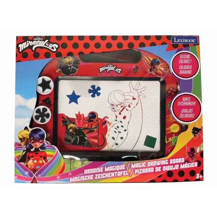 Lexibook - Ardoise Magnétique Miraculous - Format A5 - Rouge - Jeu de Dessin pour Enfant - Inclut Stylo et 3 Tampons - À partir de 3 ans