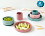 KioKids Set Vaisselle Bébé 3 Pièces en Silicone Alimentaire avec Ventouses - Bol, Assiette, Verre - Adapté BLW - Pour +6 Mois - Rose et Vert