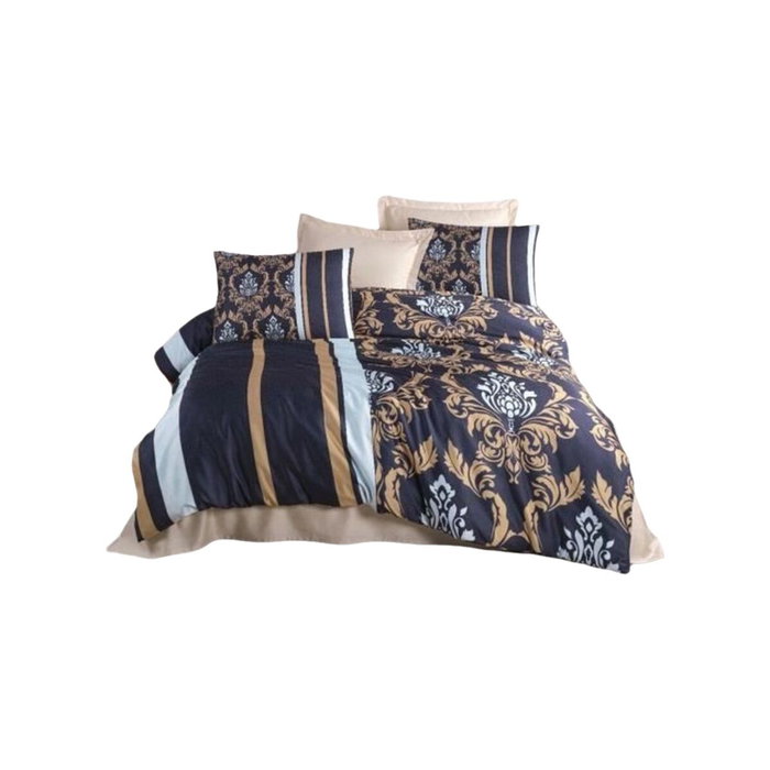 BigBuy Home Parure de lit King Size 3 Pièces Bleu, Or et Blanc avec Impression 3D