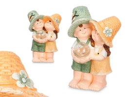 Ibergarden Figurine Solaire Couple 22.3 x 38 x 18 cm Poliresine Blanc Vert jaune (Set de 2)