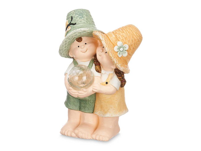 Ibergarden Figurine Solaire Couple 22.3 x 38 x 18 cm Poliresine Blanc Vert jaune (Set de 2)
