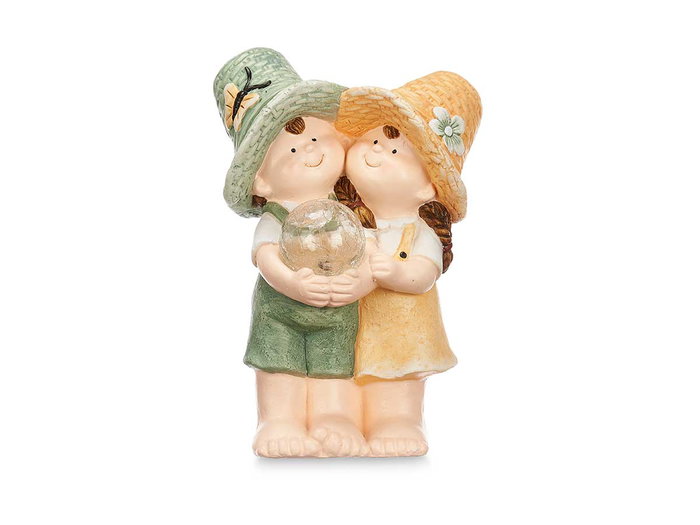 Ibergarden Figurine Solaire Couple 22.3 x 38 x 18 cm Poliresine Blanc Vert jaune (Set de 2)