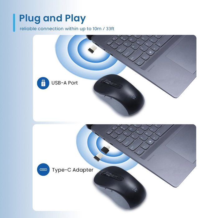 Ewent EW3204 Souris sans fil optique 1600 DPI 6 boutons noir et gris