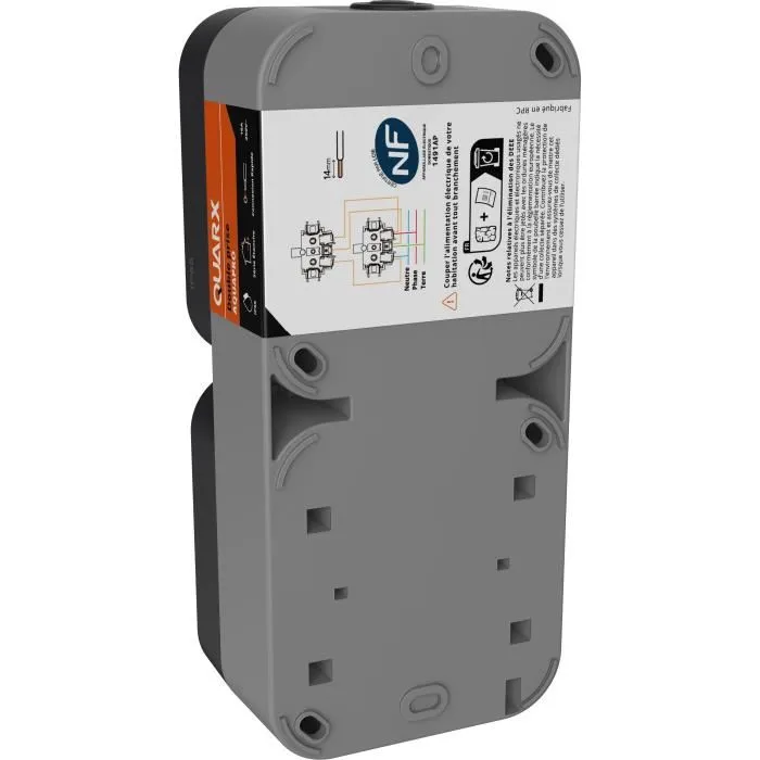 QUARX Prise double extérieure verticale Aqua Pro IP55 250V 16A - Sécurité optimale pour jardin et balcon