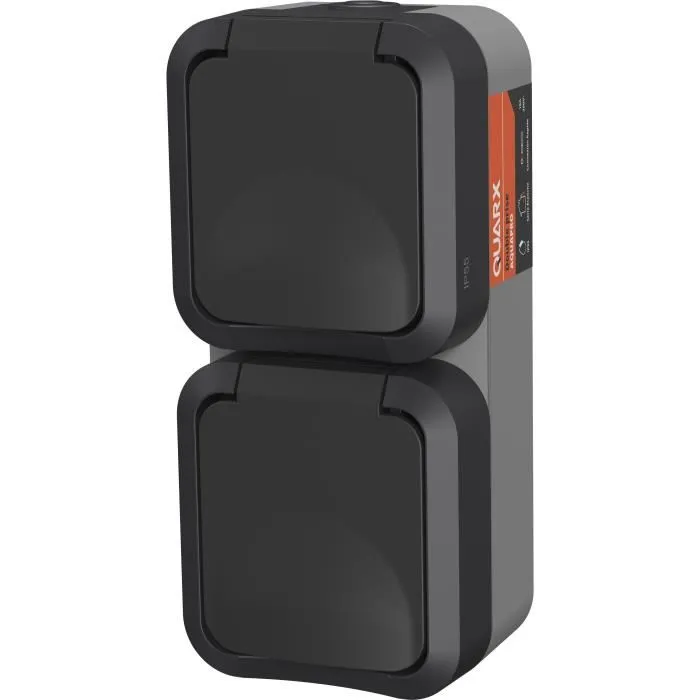 QUARX Prise double extérieure verticale Aqua Pro IP55 250V 16A - Sécurité optimale pour jardin et balcon