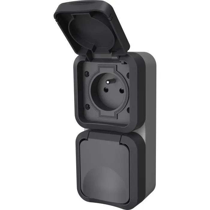 QUARX Prise double extérieure verticale Aqua Pro IP55 250V 16A - Sécurité optimale pour jardin et balcon