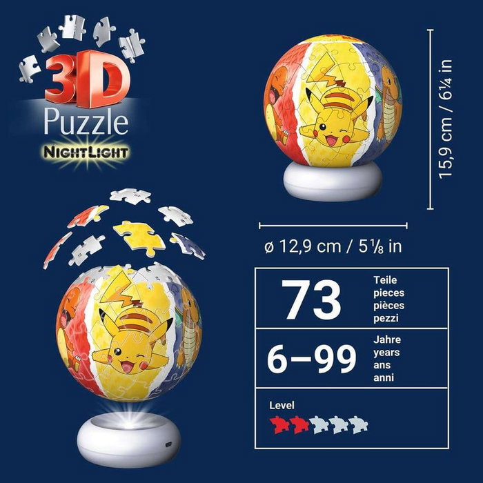 Pokémon 3D puzzle Ball Veilleuse (73 pièces)