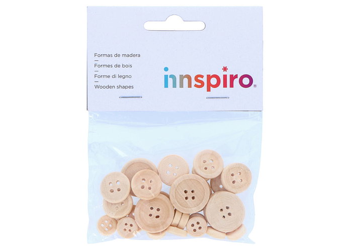 Innspiro Boutons en bois naturel tailles assorties 30 pièces