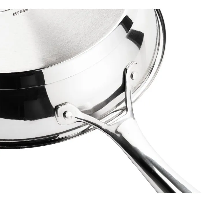 Inoxibar Poêle 24 cm Triply inox 18/10 Induction, Manche Ergonomique Riveté, Compatible Tous Feux et Four