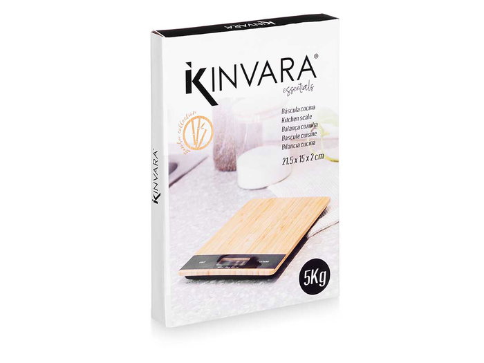 Kinvara Balance Digitale en Bambou et Plastique Naturel et Noir 5 kg 15 x 21,6 x 2 cm Pile CR2032 Incluse (Set de 6)