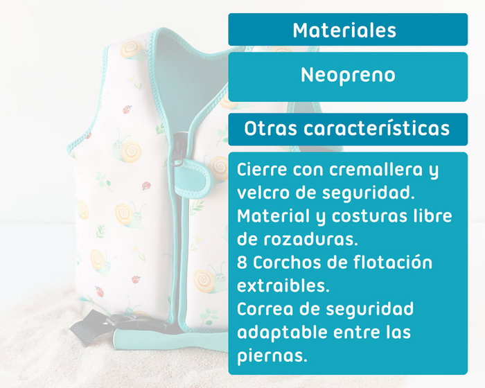 KioKids Gilet de flottaison Happy Summer en néopré pour bébé 2-3 ans, motif escargots et coccinelles, sécurité maximale, lavable, séchage rapide