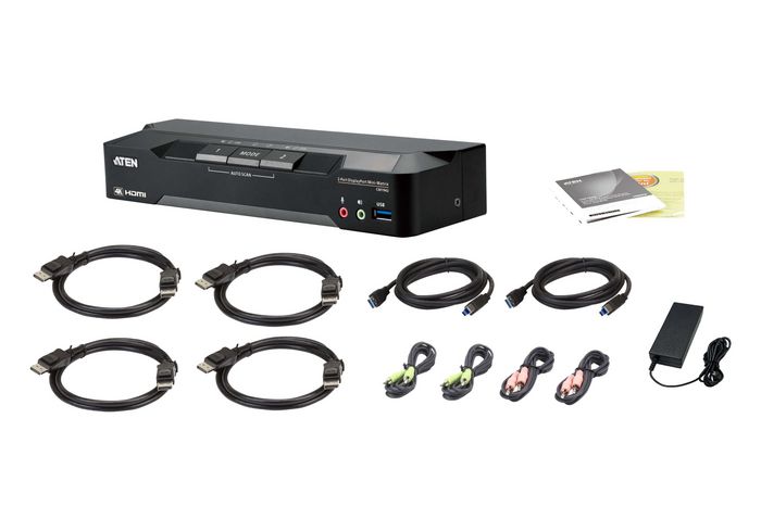 Aten KVM Switch Mini-Matrix 2 Ports DisplayPort Dual Display 4K avec Support Périphérique USB - Commutateur PC