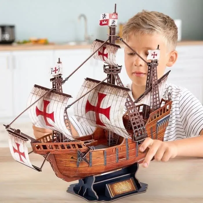 Explora Puzzle 3D Bateau Santa Maria 204 Pièces, Maquette à Construire Jeu Éducatif sans Colle, Dimensions 58 cm, Idéal Enfant à Partir de 8 Ans