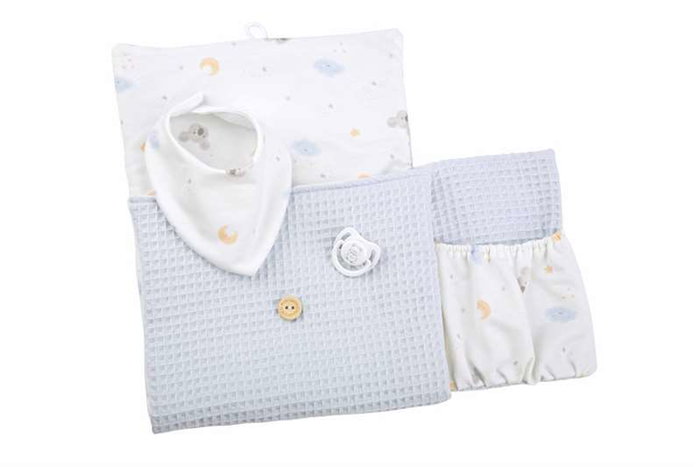 Muñecas Arias Zoe Poupée Elegance 42 cm Azul bleu avec table à langer et bavoir, corps en vinyle, pour garçon