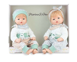 Marina & Pau Pitus Mellizos Zoo - Poupée jumelles avec étui, 40 cm - Version espagnole