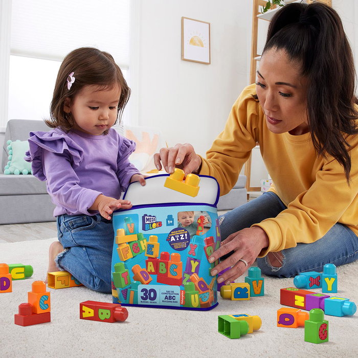 MEGA BLOKS - Sac de 30 grands blocs de construction Fisher-Price, avec blocs alphabet, jouet éducatif pour enfants dès 1 an - Hrr60