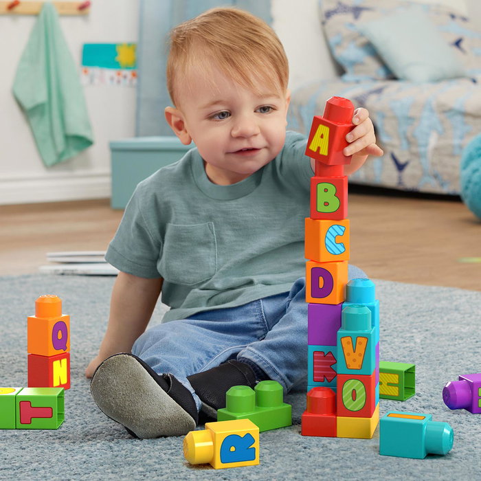 MEGA BLOKS - Sac de 30 grands blocs de construction Fisher-Price, avec blocs alphabet, jouet éducatif pour enfants dès 1 an - Hrr60