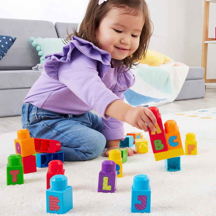 MEGA BLOKS - Sac de 30 grands blocs de construction Fisher-Price, avec blocs alphabet, jouet éducatif pour enfants dès 1 an - Hrr60