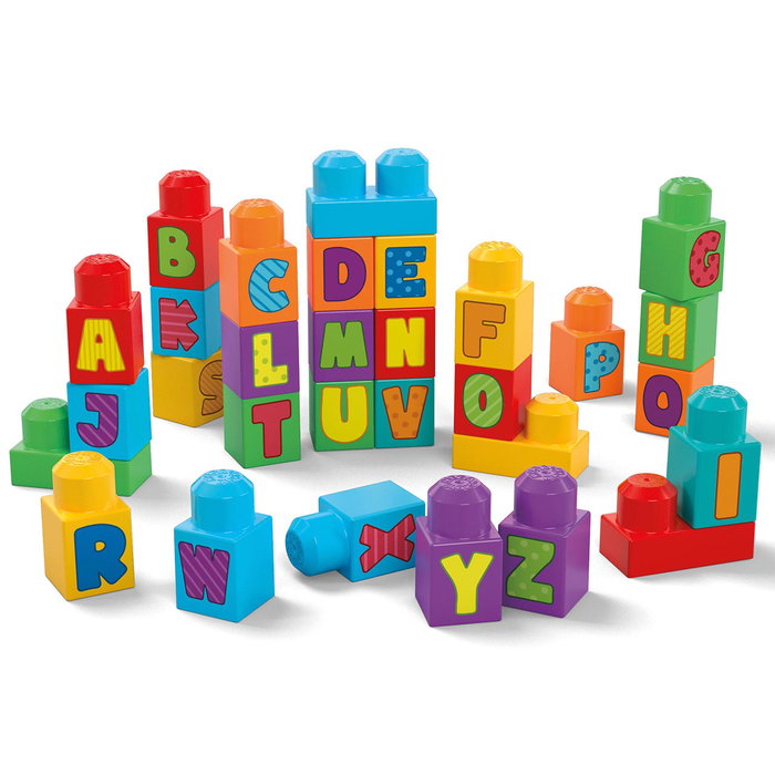 MEGA BLOKS - Sac de 30 grands blocs de construction Fisher-Price, avec blocs alphabet, jouet éducatif pour enfants dès 1 an - Hrr60