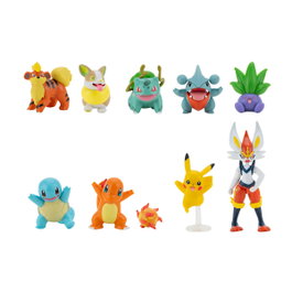 Jazwares Figurines Pokemon Multipack 10 – Set de 9 figurines de 5 cm + Cinderace articulé, Pikachu, Squirtle
