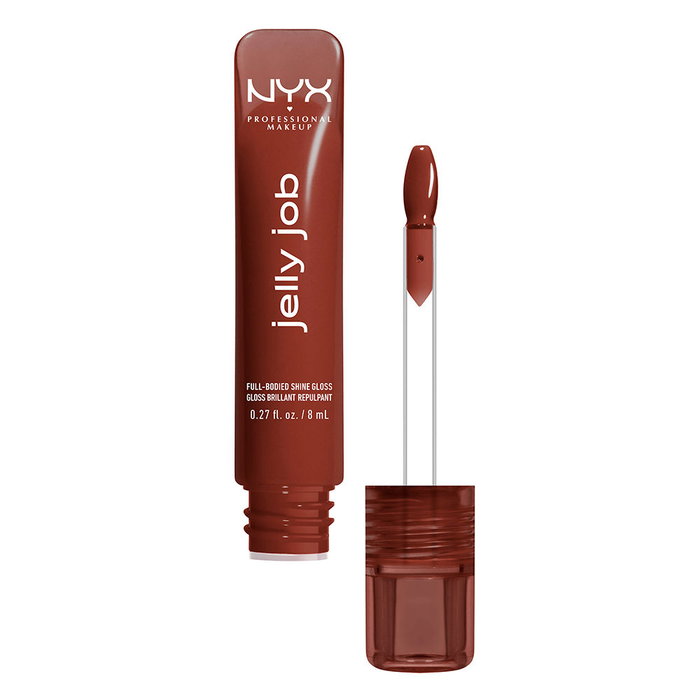 NYX Professional Makeup Gloss à lèvres volumisant et brillant JELLY JOB #Jellybean - Applicateur spatule, 16 nuances, hydratant à l'huile de cerise - 1 unité