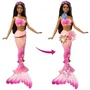 Barbie JDM73 Poupée sirène fleur magique - Aux longs cheveux bruns avec paillettes - Fleurs irisées qui éclosent - Jouet pour bain