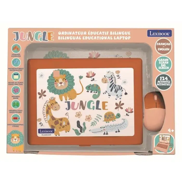 Lexibook Ordinateur Éducatif Portable Bilingue Français/Anglais - 124 Activités Apprentissage, Écran 5,1 x 9,7 cm, Souris et Clavier Enfants (Animaux)