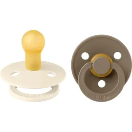 Bibs Sucette bébé Ivory Dark Oak Taille 1 - Pack de 2 avec embout rond