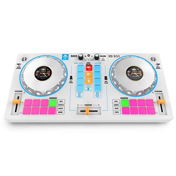 iDance - Table de mixage DJ avec karaoke et 2 haut-parleurs - Blanc - 52,2 x 25,8 x 5 cm