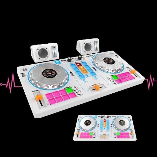 iDance - Table de mixage DJ avec karaoke et 2 haut-parleurs - Blanc - 52,2 x 25,8 x 5 cm