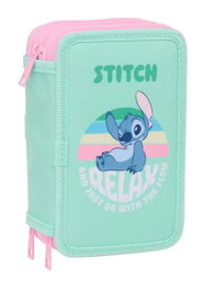 Safta Plumier triple avec 37 pièces Stitch - Dimensions 12,5 x 19,5 x 5,5 cm - Pour enfant à partir de 3 ans