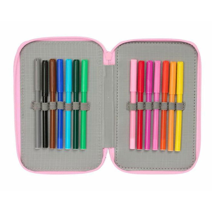 Pochette à crayons triple Stitch Vert 12,5 x 19,5 x 5,5 cm 37 Pièces