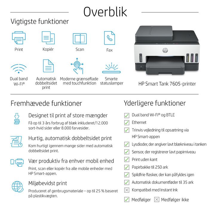 HP Smart Tank 7605 - Imprimante tout-en-1 Multifonction WiFi avec Chargeur Automatique de Documents, Impression Recto-Verso