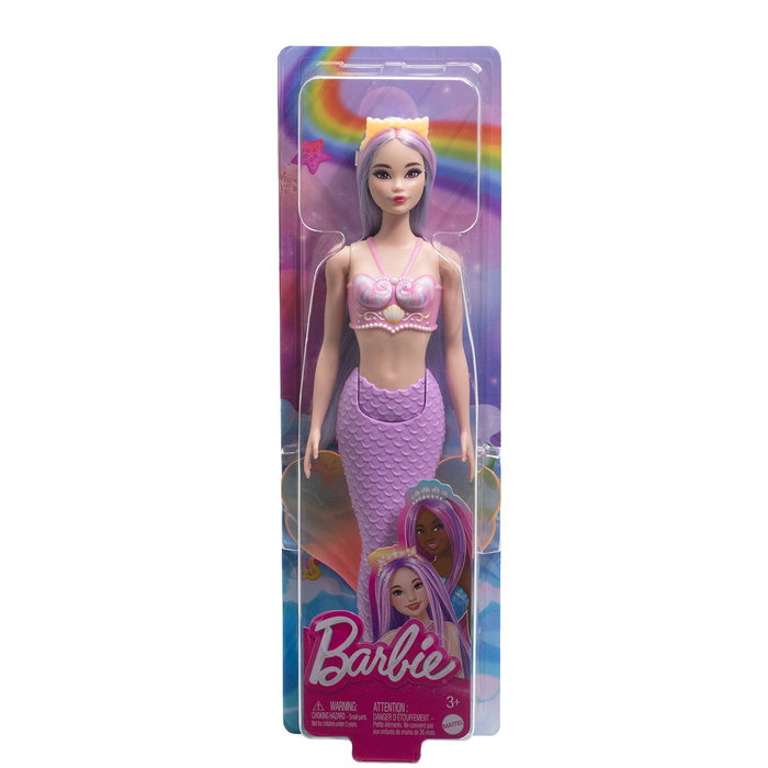 Barbie - Poupee Sirène Fantaisie avec Cheveux Lilas et Queue Lavande - Référence HRR06 - Mattel