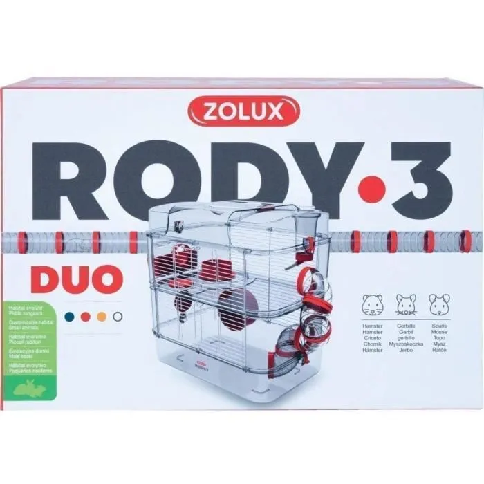 ZOLUX Rody3 Duo Cage à 2 étages pour Hamsters, Souris et Gerbilles - avec Roue, Tubes, Biberon et Accessoires - L 41 x P 27 x H 40,5 cm - Grenadine ZOLUX Rody3 Duo Cage à 2 étages pour Hamsters, Souris et Gerbilles - avec Roue, Tubes, Biberon et Accessoires - L 41 x P 27 x H 40,5 cm - Grenadine