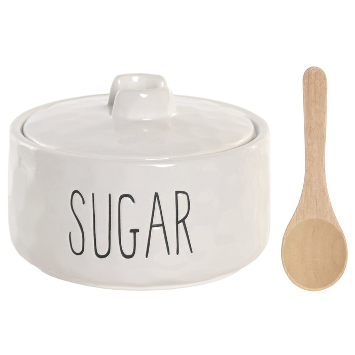 Home ESPRIT Sucrier ESPRIT Blanc Naturel Bambou Porcelaine 11,8 x 11,8 x 8,2 cm
