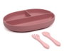 KioKids Set d'assiette de sevrage BLW en silicone avec ventouse et couverts, 3 compartiments, couleur rose, pour bébé +6 mois