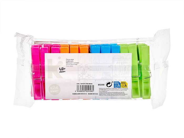 Arte Regal Set de 24 Pinzas en Plastico Pequeñas Multicolores 10x22x3.5 cm (Set de 24)