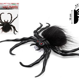 Decooween Araignée Décorative Hérissonnée Noire pour Halloween - 18 x 17 cm