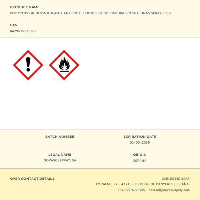 Agent de démoulage Pintyplus Oil Spray 500 ml