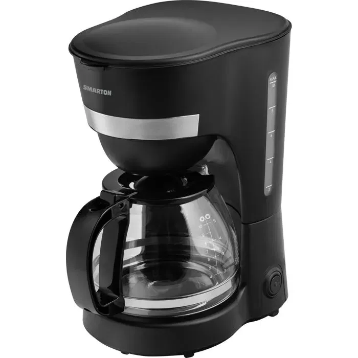 Smarton CE 300 - Cafetière électrique 1,25 L (10 tasses) avec bouilloire en verre, fonction anti-goutte et maintien au chaud - Filtre permanent amovible